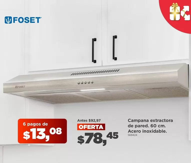 Campana extractora de pared. 60 cm. Acero inoxidable.