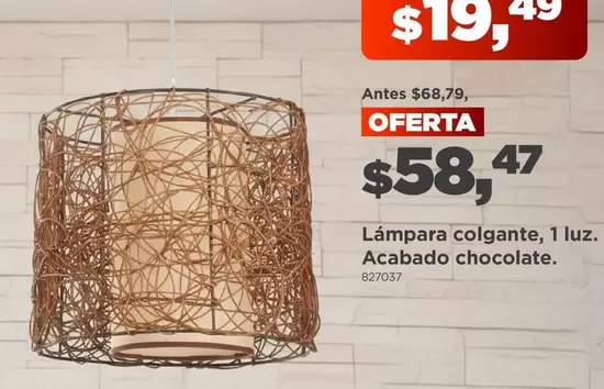 Lámpara colgante, 1 luz. Acabado chocolate.