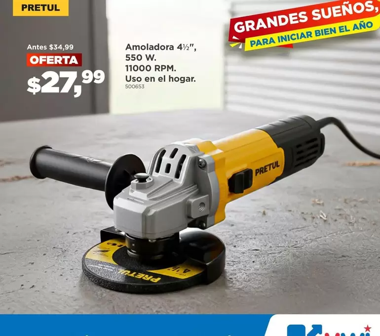 Amoladora 4½", 550 W. 11000 RPM.