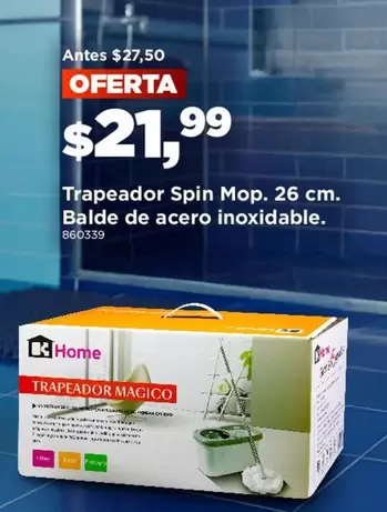 Trapeador Spin Mop. 26 cm. Balde de acero inoxidable.