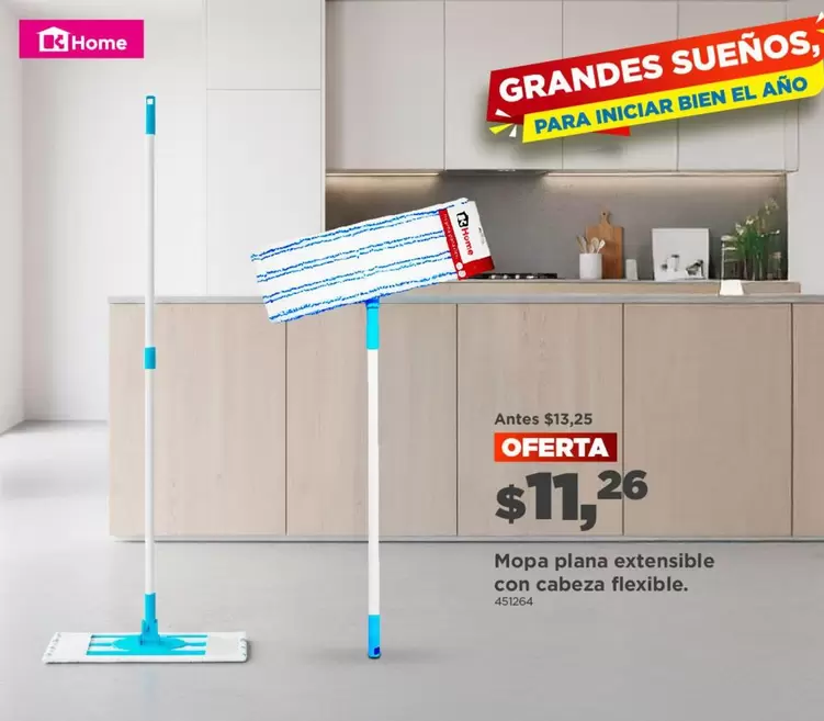 Mopa plana extensible con cabeza flexible.