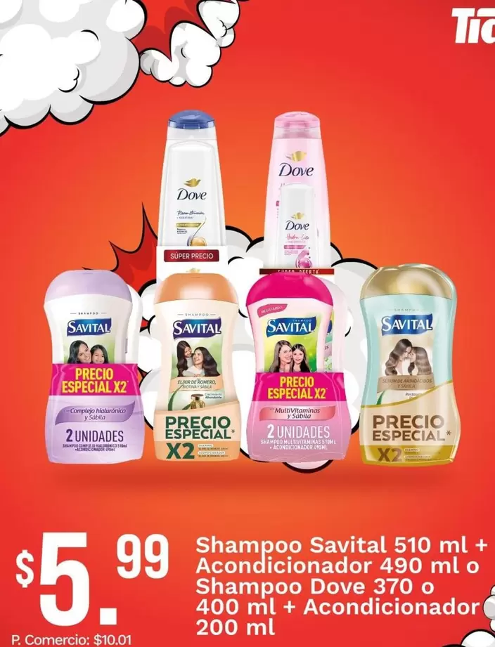Sábila - Shampoo Savital + Acondicionador o Shampoo Dove + Acondicionador