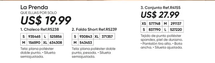 Chaleco Ref R5238, Faldo Short Ref. RS23P, Conjunto Ret R4155