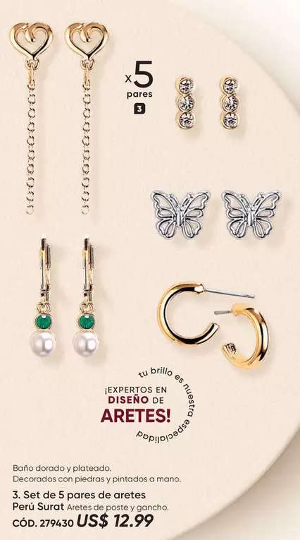 Set de 5 pores de aretes