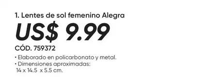 Sol - Lentes de sol femenino Alegra