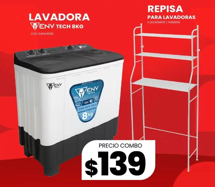 LAVADORA ENV TECH 8KG, REPISA PARA LAVADORAS