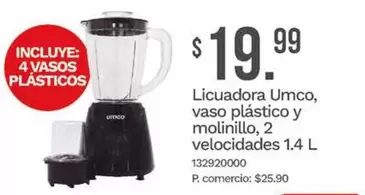 Umco - Licuadora, vaso plástico y molinillo