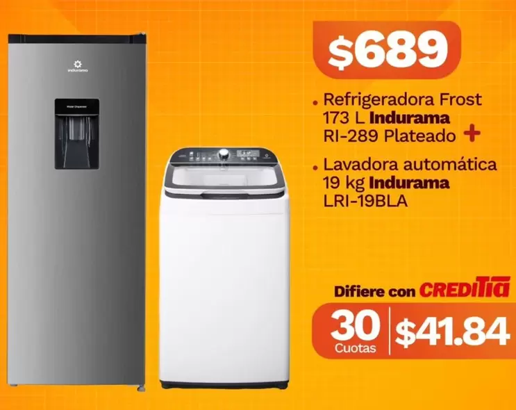 Indurama - Refrigeradora Frost RI-289 Plateado + Lavadora automática LRI-19BLA