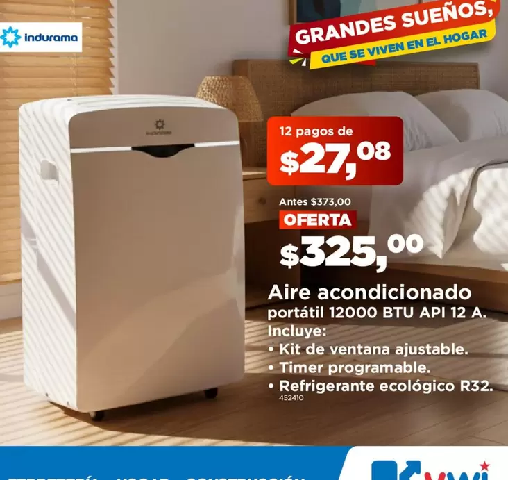 Indurama - Aire acondicionado portátil 12000 BTU API 12 A