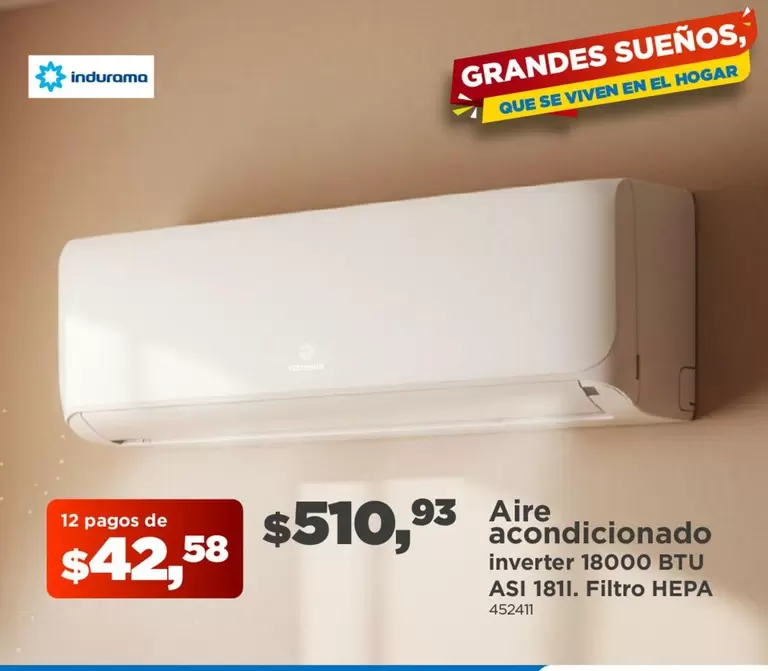 Indurama - Aire acondicionado Inverter 18000 BTU ASI 1811. Filtro HEPA