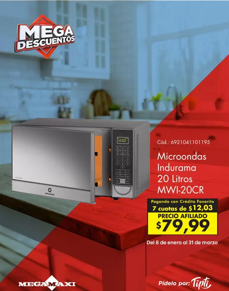 Indurama - Microondas  20 Litros MWI-20CR