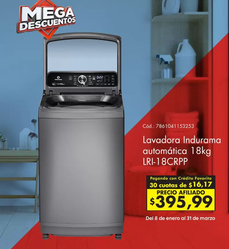 Indurama - Lavadora automática 18kg LRI-18CRPP