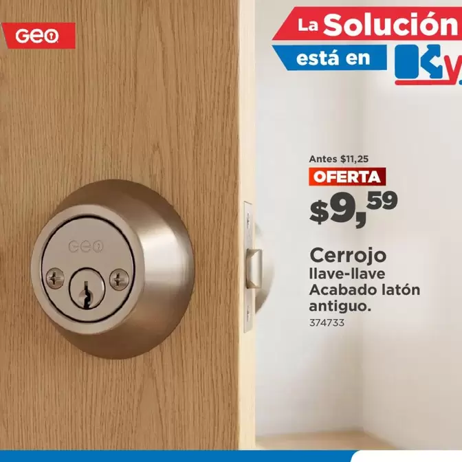 Cerrojo llave-llave Acabado latón antiguo. 374733