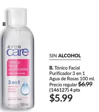 Avon - Tónico Facial Purificador 3 en 1 Agua de Rosas 100 ml. (146127)