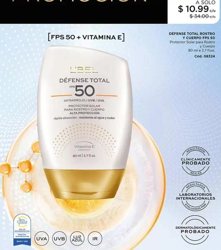 L'bel - DEFENSE TOTAL ROSTRO Y CUERPO FPS 50 Protector Solar