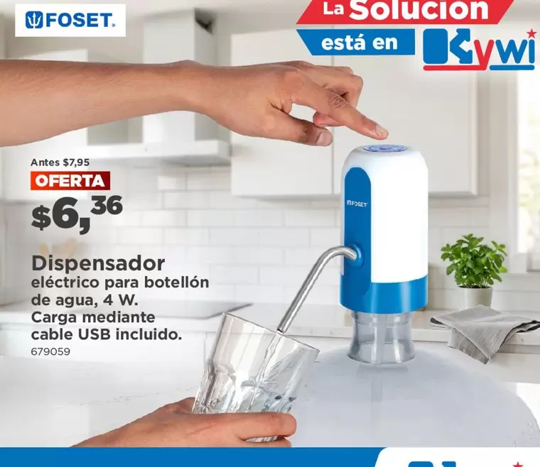 Dispensador electrico para botellon de agua, 4 W. Carga mediante cable USB incluido.
