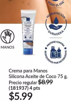 Crema para Manos Silicona Aceite de Coco 75 g.