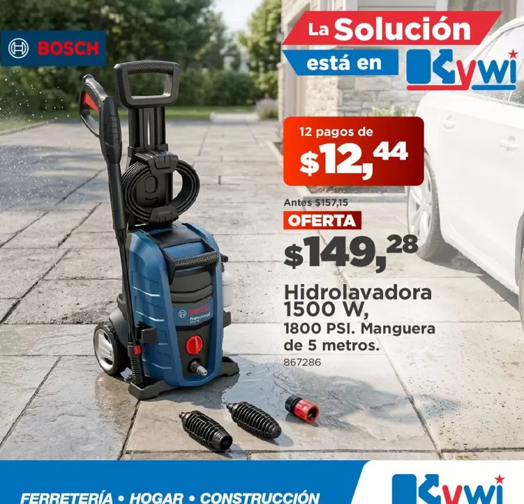 Hidrolavadora 1500 W, 1800 PSI. Manguera de 5 metros. 867286