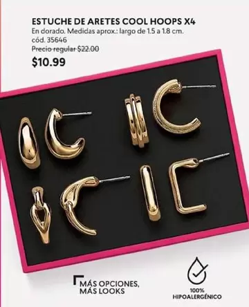 cool - ESTUCHE DE ARETES COOL HOOPS X4 Cód. 35646