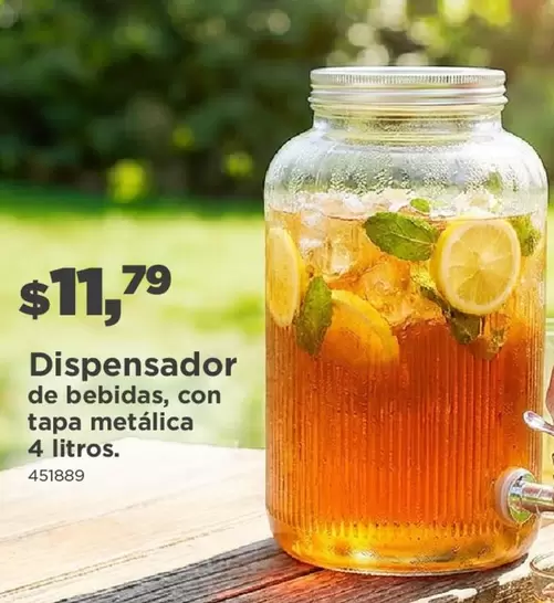 Dispensador de bebidas, con tapa metálica 4 litros. 451889