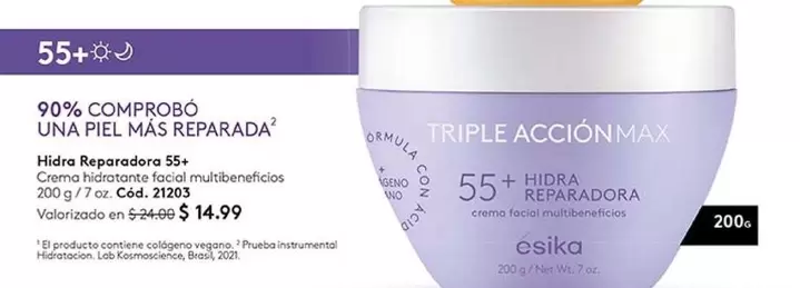 Brasil - Hidro Reparadora 55+ Crema Hidratante facial multibeneficios 200 g / 7 oz. Cód. 21203