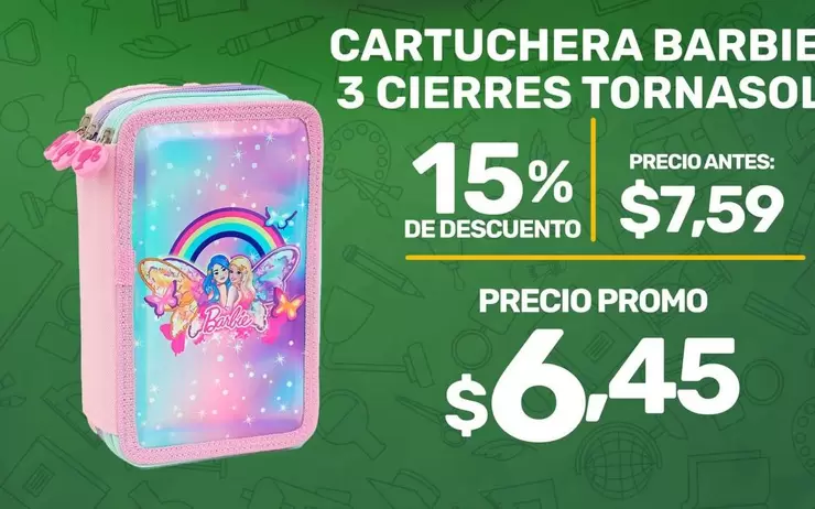 Barbie - CARTUCHERA 3 CIERRES TORNASOL