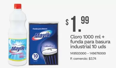Cloro 1000 ml + funda para basura industrial 10 uds