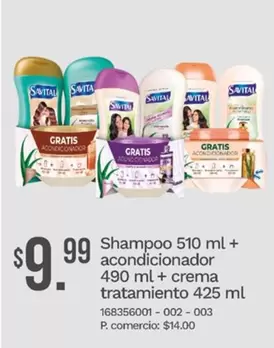 Shampoo 510 ml + acondicionador 490 ml + crema tratamiento 425 ml