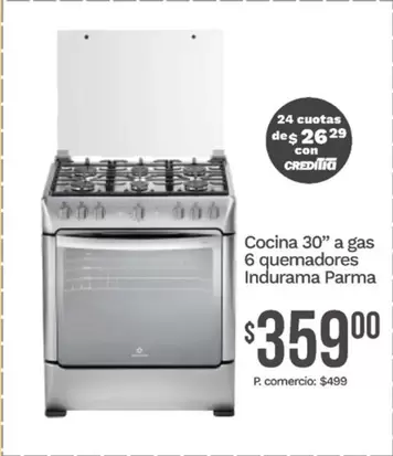 Indurama - Cocina 30" a gas 6 quemadores