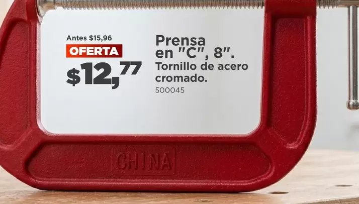 Prensa en "C", 8". Tornillo de acero cromado. 500045