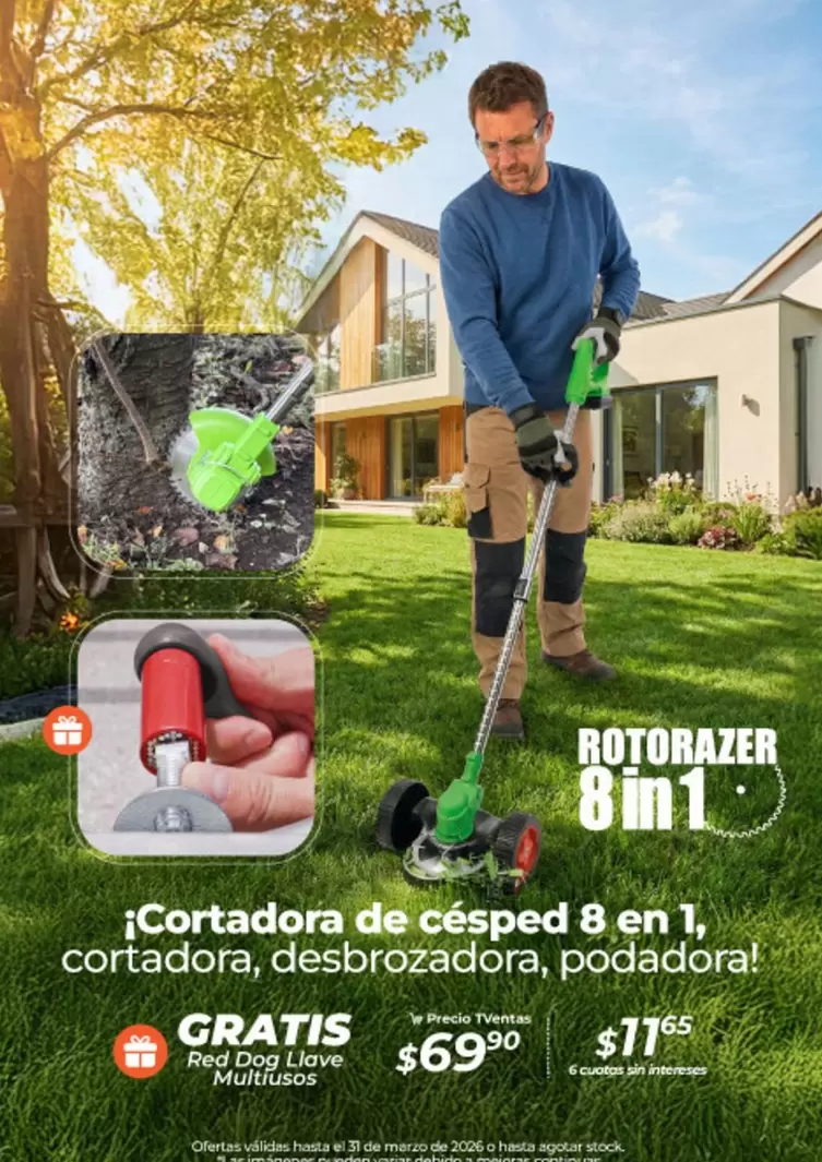 Llave - Cortadora de césped 8 en 1, cortadora, desbrozadora, podadora