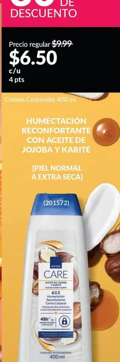 Avon - HUMECTACION RECONFORTANTE CON ACEITE DE JOJOBA Y KARITÉ