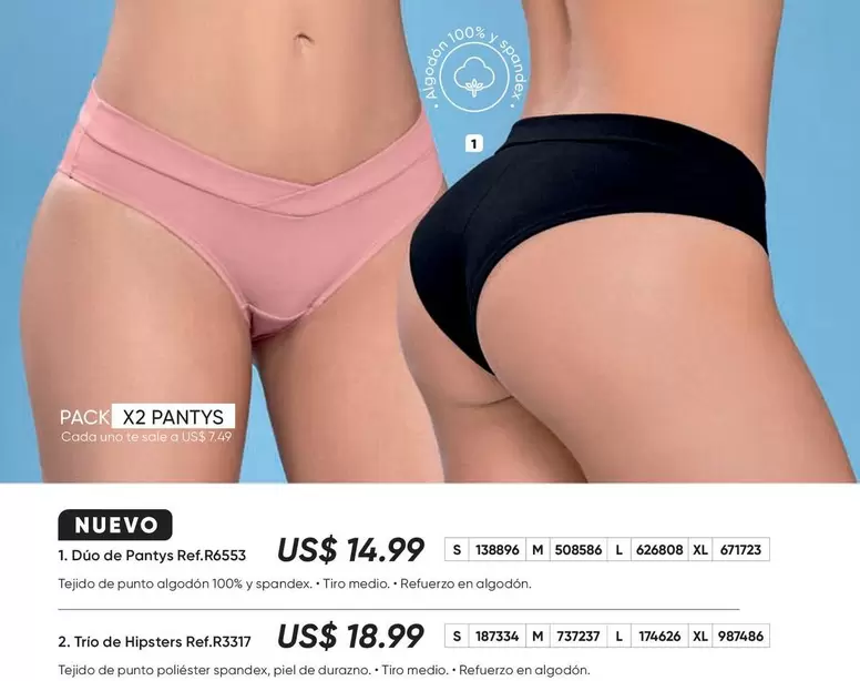 uno - Duo de Pantys Algodón 100% y Spandex