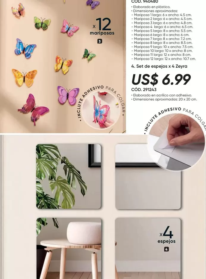 Mariposa - Set de espejos X 4 ZEYRA