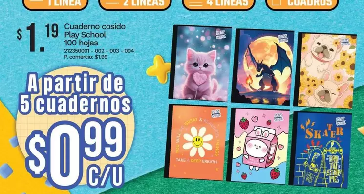 Play - Cuaderno cosido  School 100 hojas