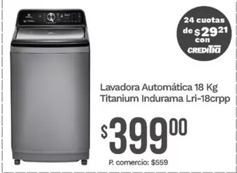 Indurama - Lavadora Automática 18 Kg Lri-18crpp
