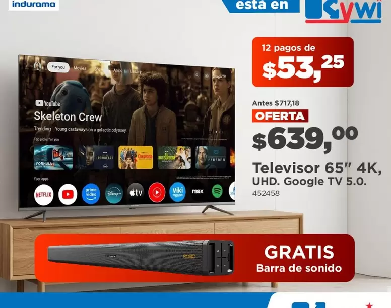 Indurama - Televisor 65" 4K, UHD, Google TV 5.0