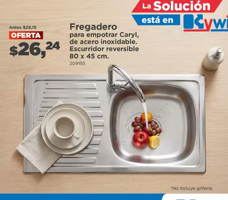 Fregadero para empotrar Caryl, de acero inoxidable. Escurridor reversible 80 x 45 cm.
