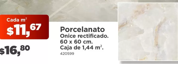Porcelanato Onice rectificado. 60 x 60 cm. Caja de 1,44 m².