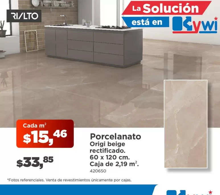 Porcelanato Origi beige rectificado. 60 x 120 cm.