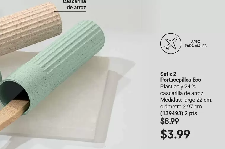 Portacepillos Eco Plástico y 24% cascarilla de arroz (139493) 2 pts