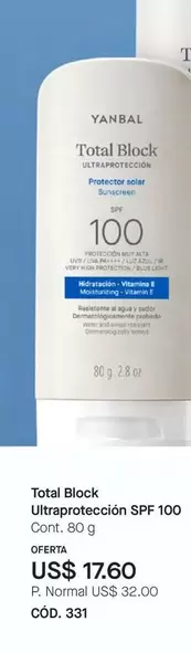 Yanbal - Total Block Ultraprotección SPF 100