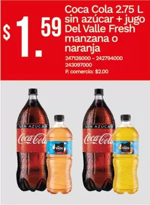 Coca Cola -  2.75 L sin azúcar + jugo Del Valle Fresh manzana o naranja 247126000 - 242794000 243097000