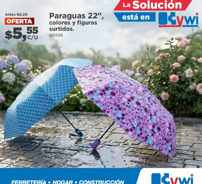 Paraguas 22", colores y figuras surtidos. 910538