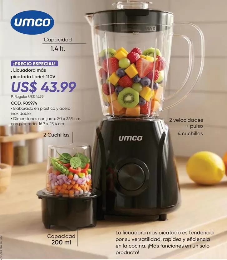 Umco - Licuadora más picotador Loriet 110V CÓD. 905974