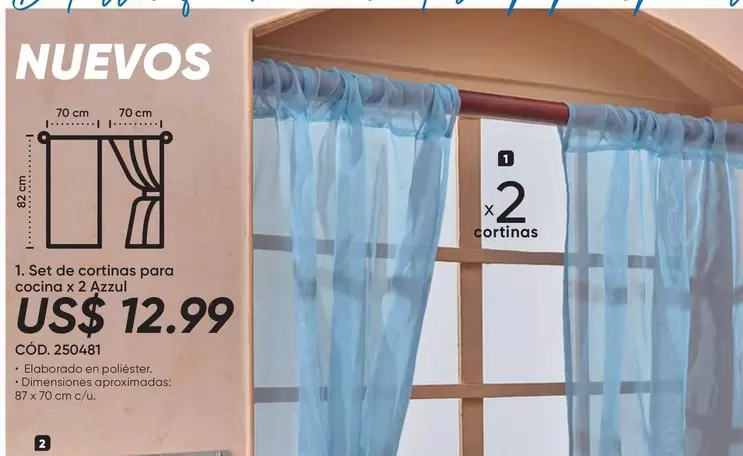 Set de cortinas para cocina x 2 Azul CÓD. 250481