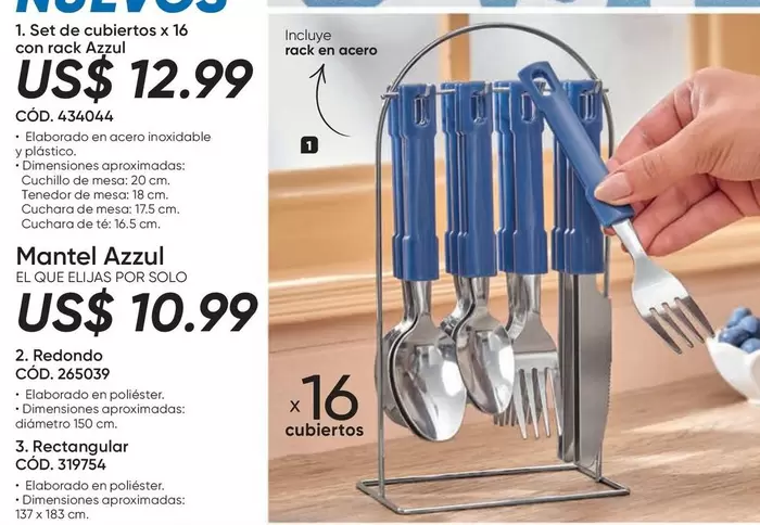 Set de Cubiertos x 16 con rack Azzul CÓD. 434044