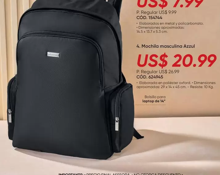 4. Mochila masculina Azul CÓD. 624945