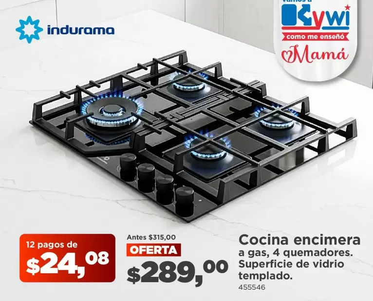 Indurama - Cocina encimera a gas, 4 quemadores. Superficie de vidrio templado.