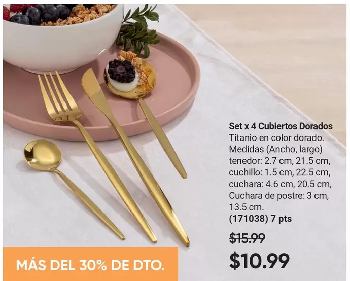 Set x 4 Cubiertos Dorados Titanio